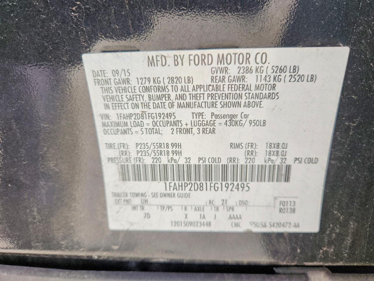 2015 FORD TAURUS SE photo 23