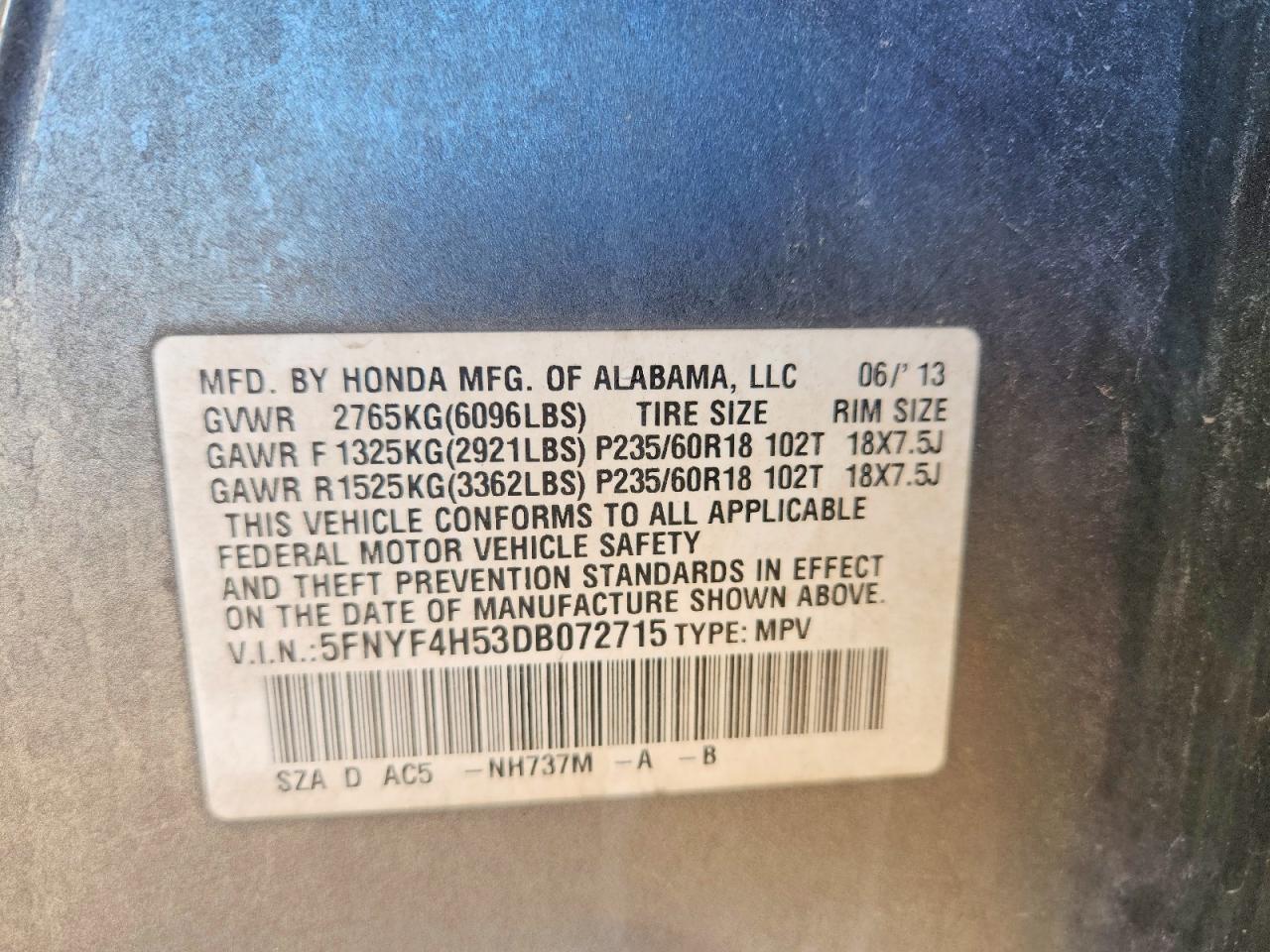 2013 HONDA PILOT EXL photo 23