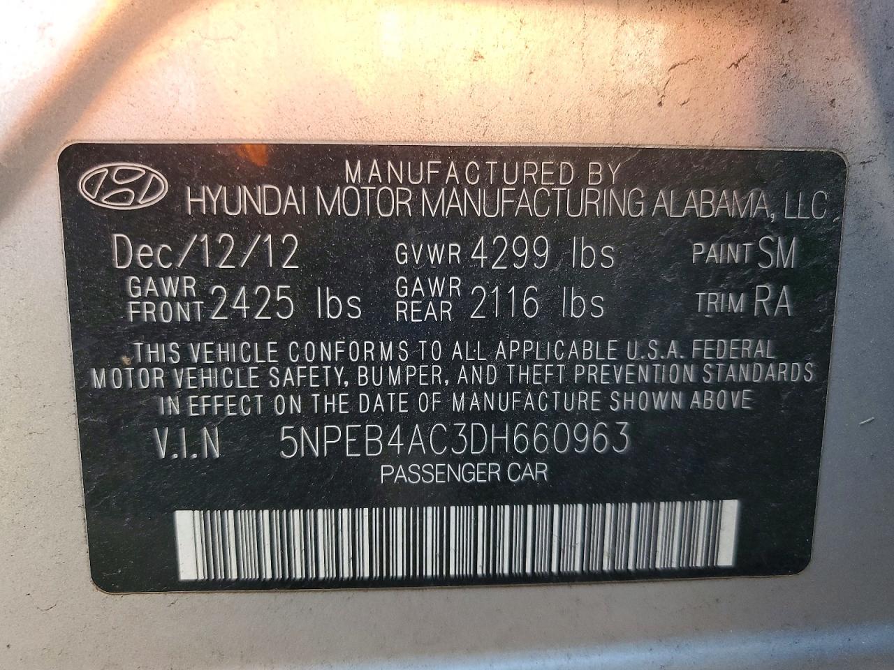 2013 HYUNDAI SONATA GLS photo 12