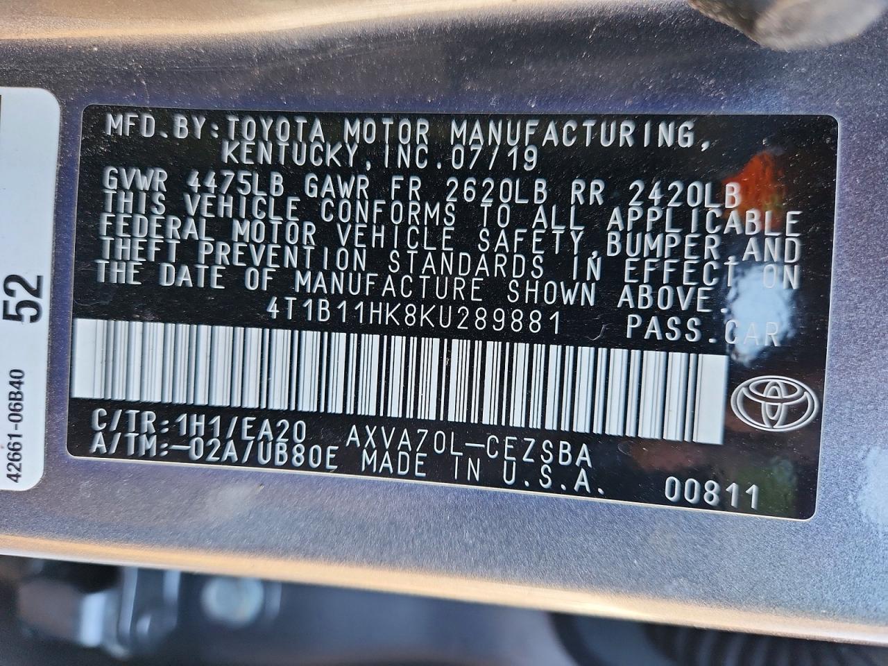 2019 TOYOTA CAMRY SE photo 25