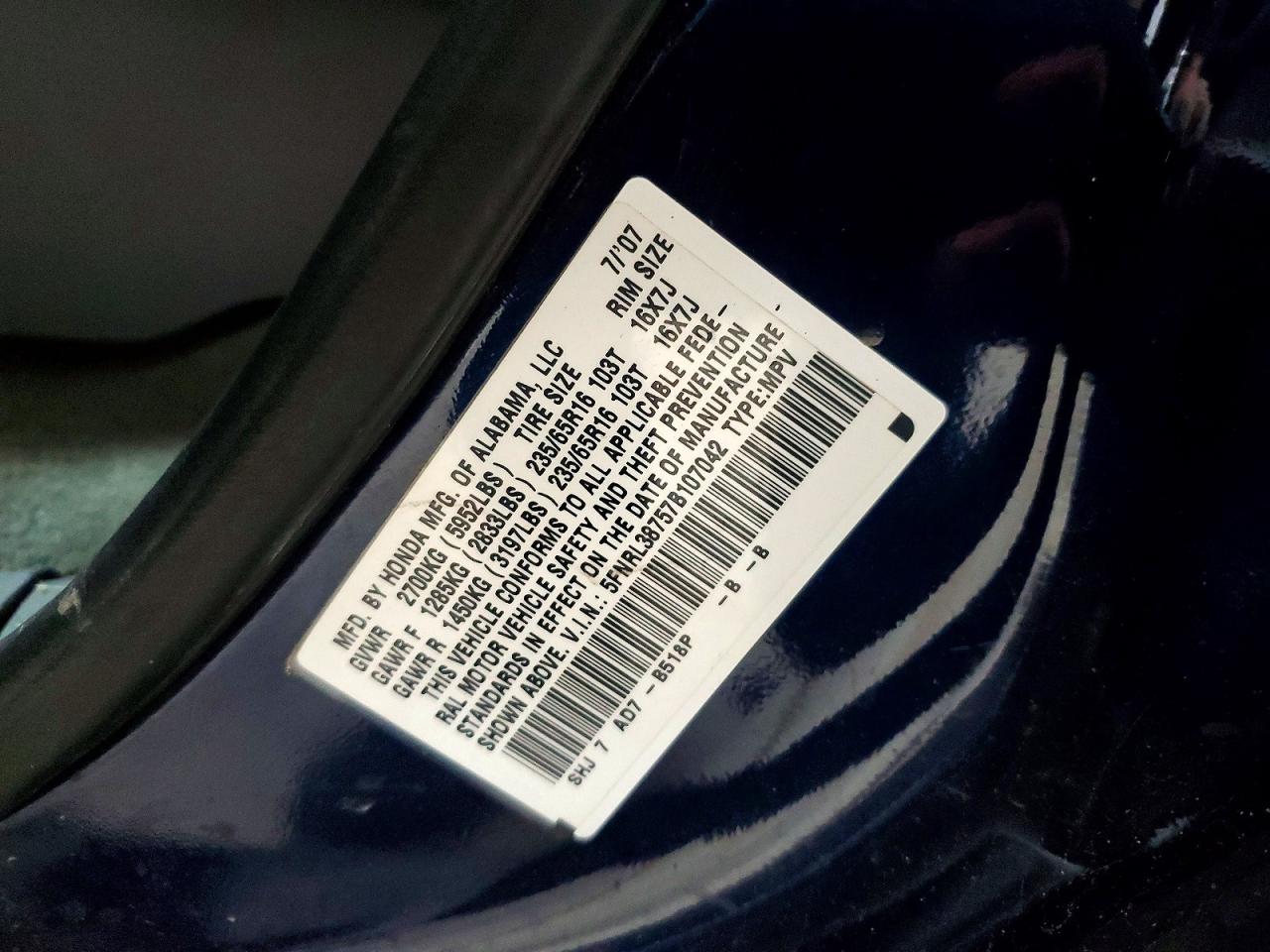 2007 HONDA ODYSSEY EXL photo 13