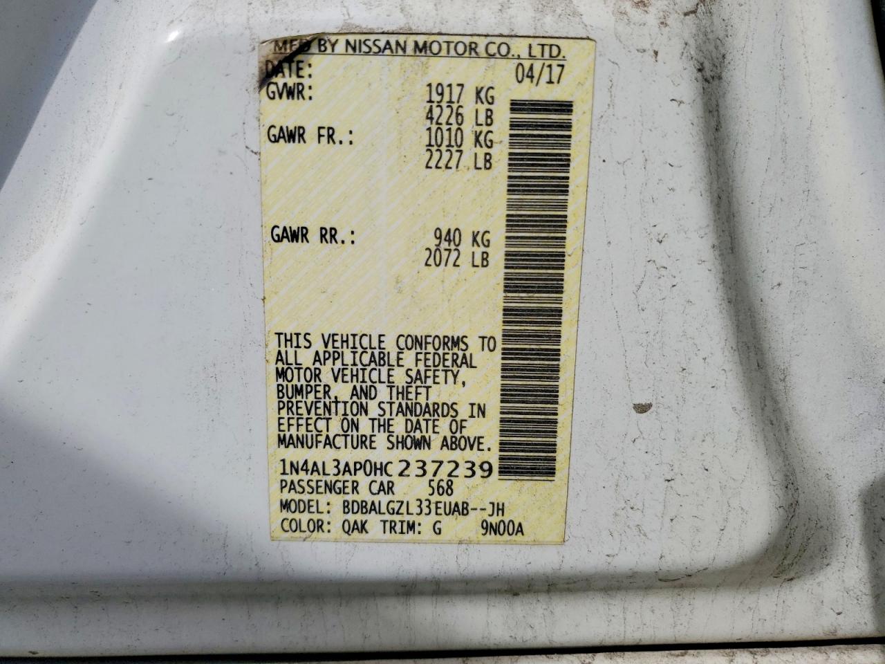 2017 NISSAN ALTIMA 2.5 photo 12