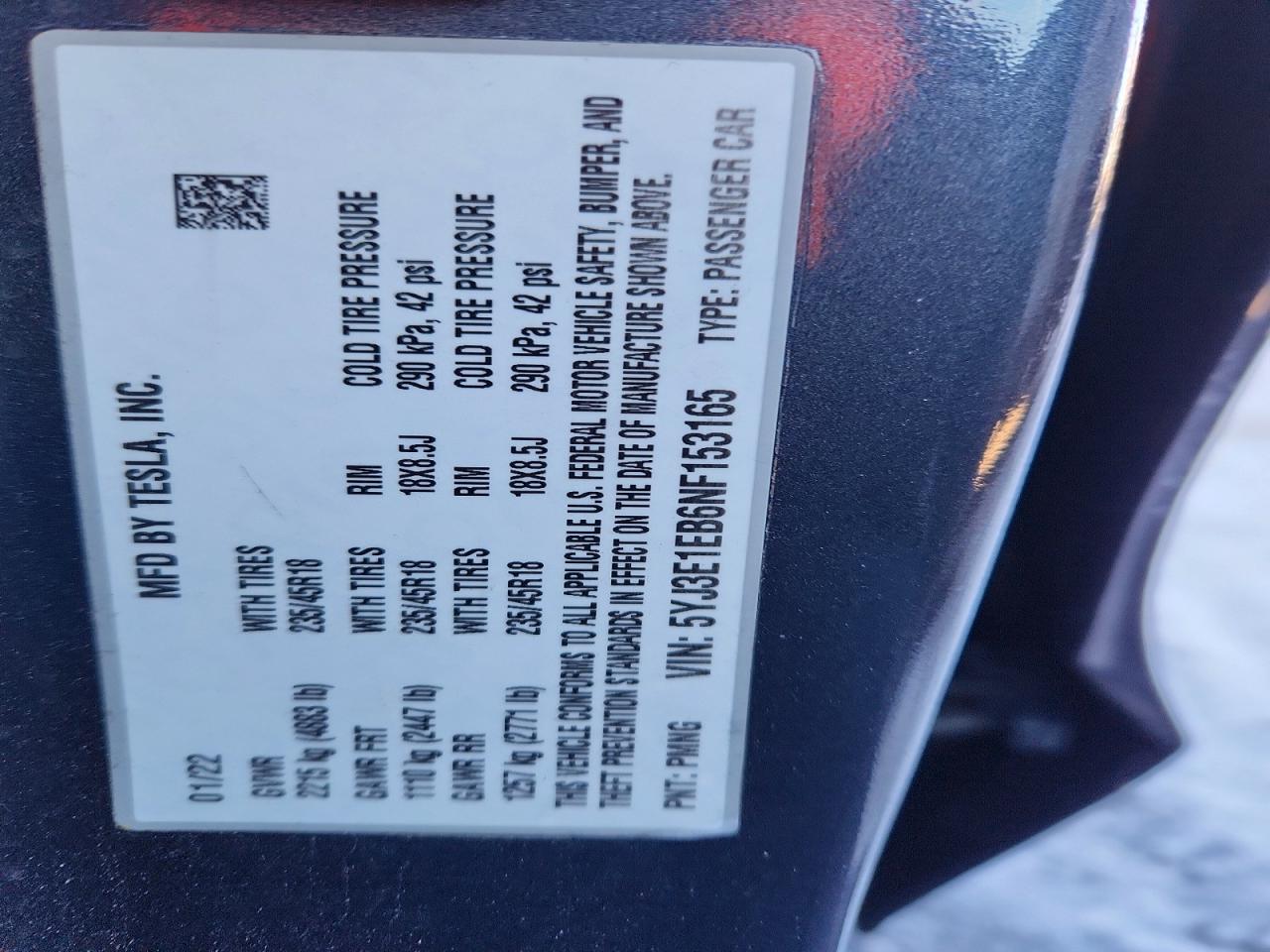 2022 TESLA MODEL 3 photo 13