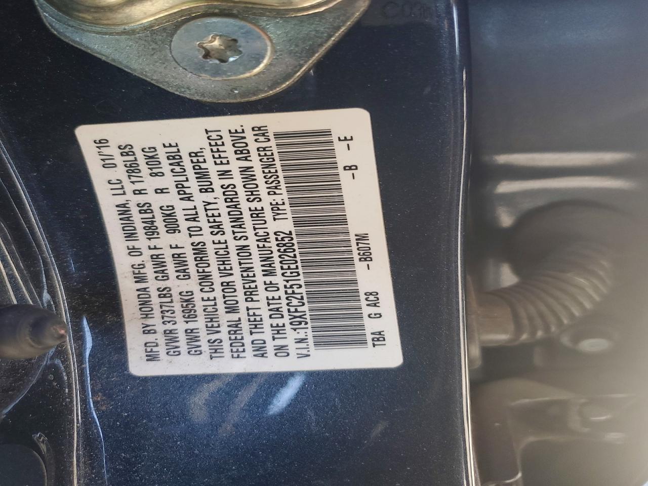 2016 HONDA CIVIC LX photo 12
