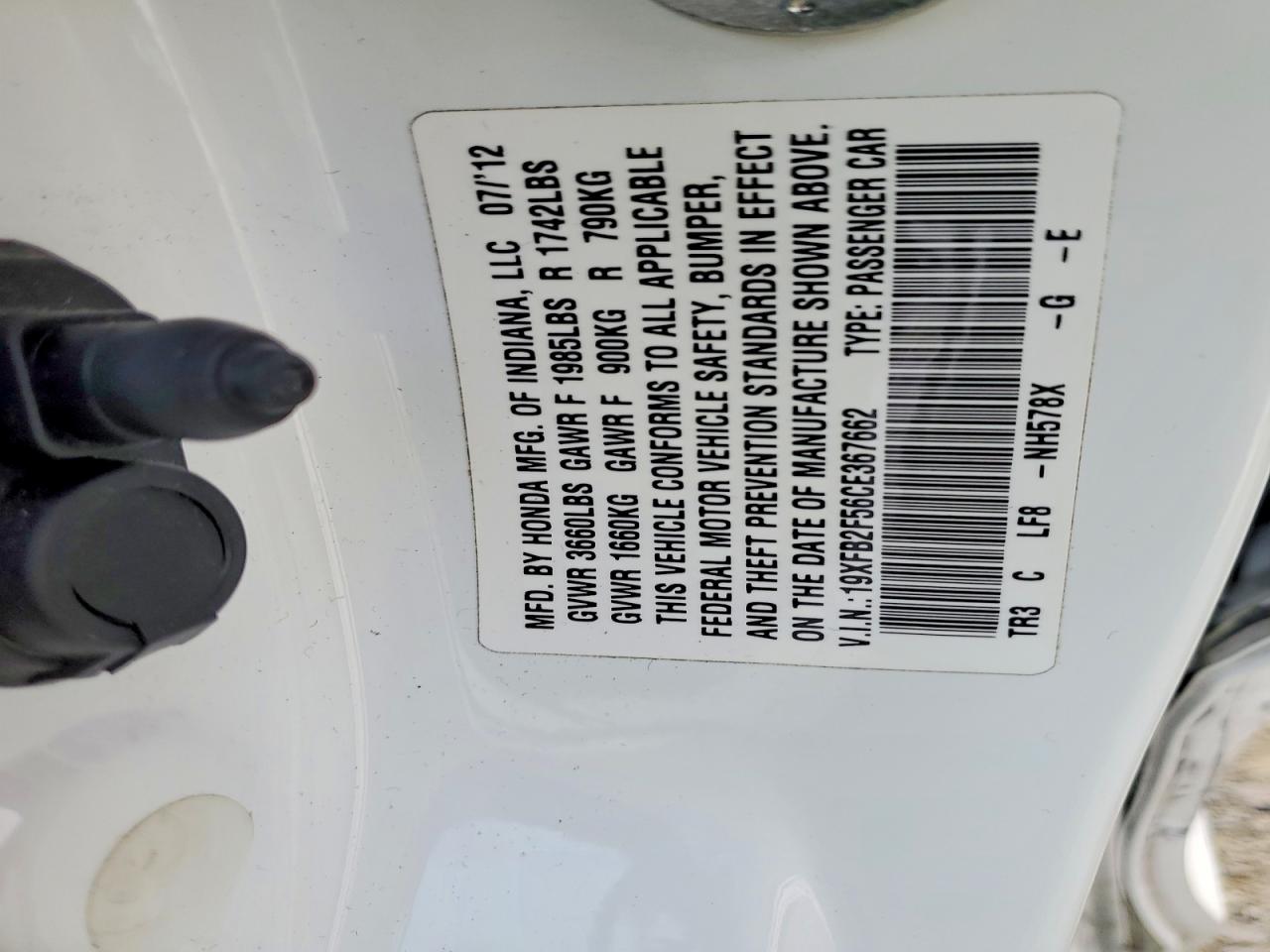 2012 HONDA CIVIC LX photo 12