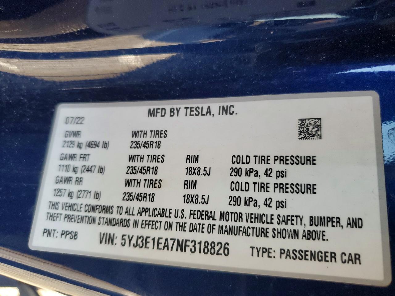 2022 TESLA MODEL 3 photo 12