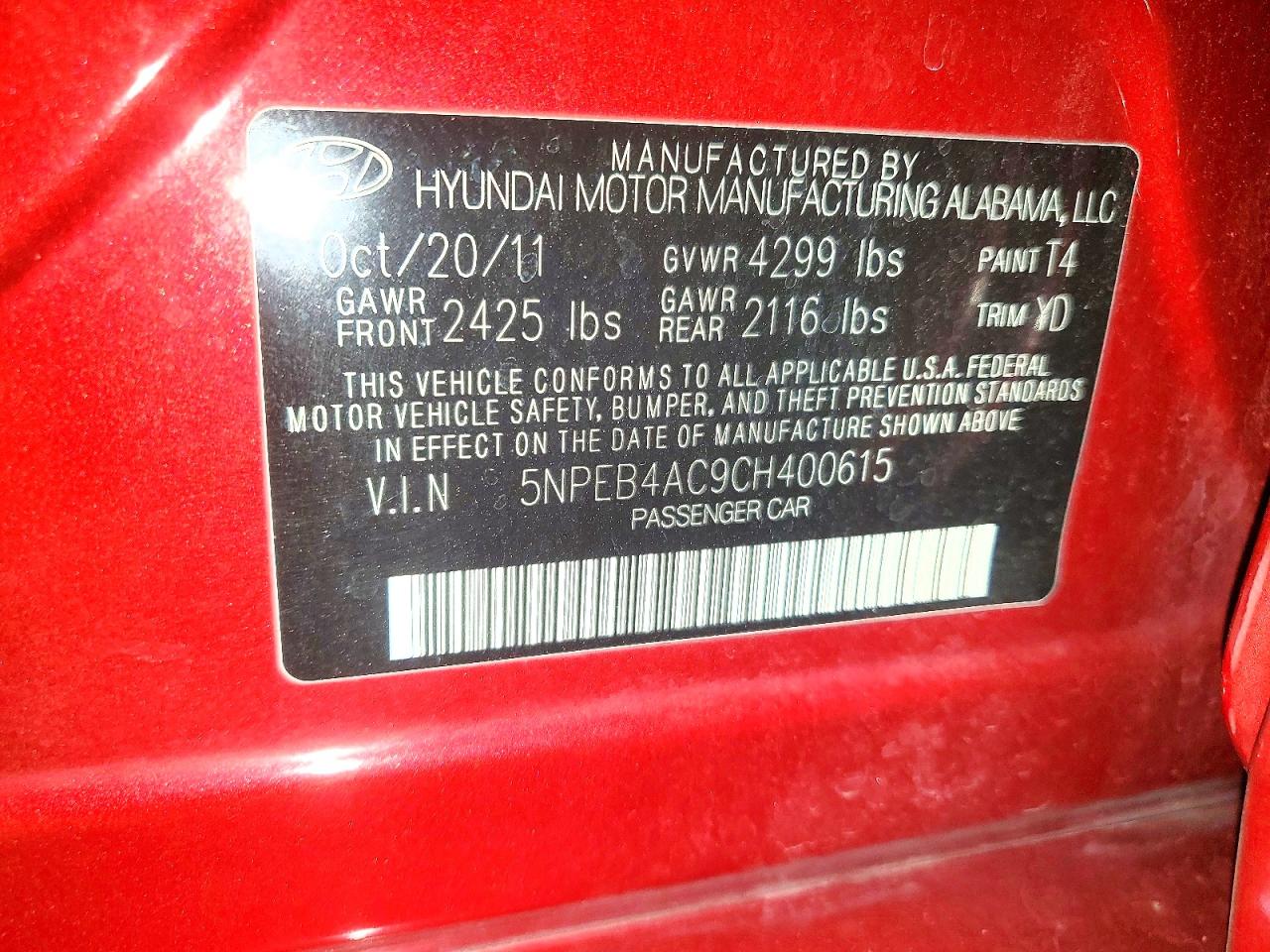 2012 HYUNDAI SONATA GLS photo 23