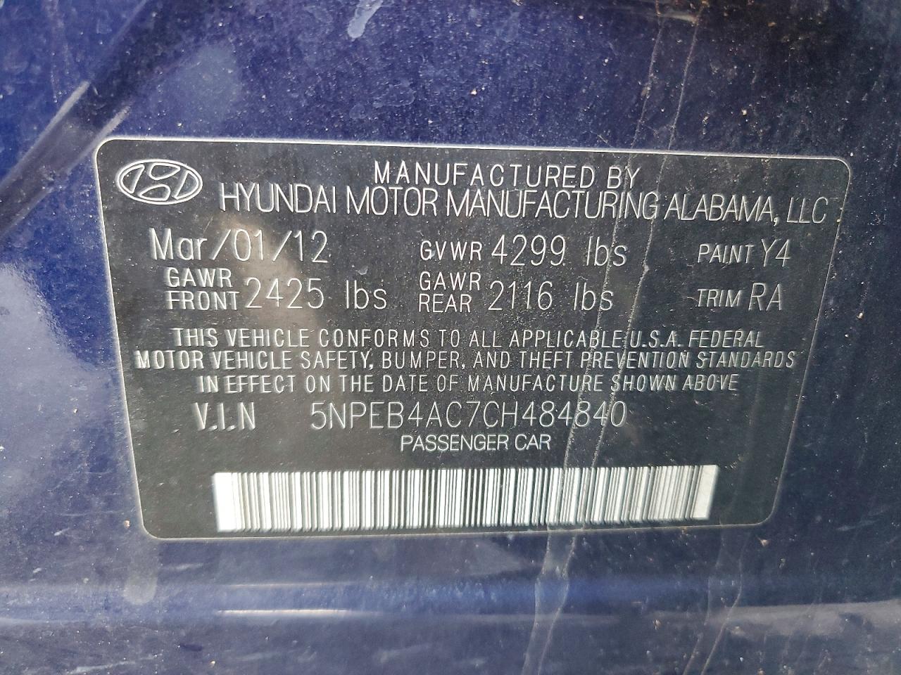2012 HYUNDAI SONATA GLS photo 23