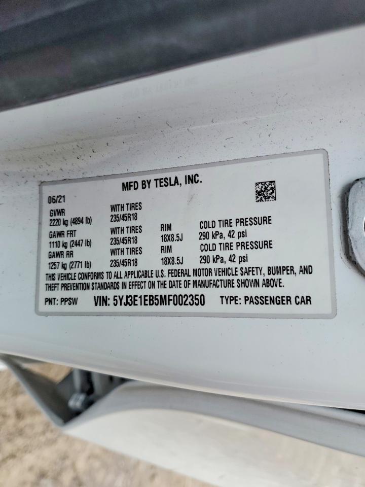 2021 TESLA MODEL 3 photo 12