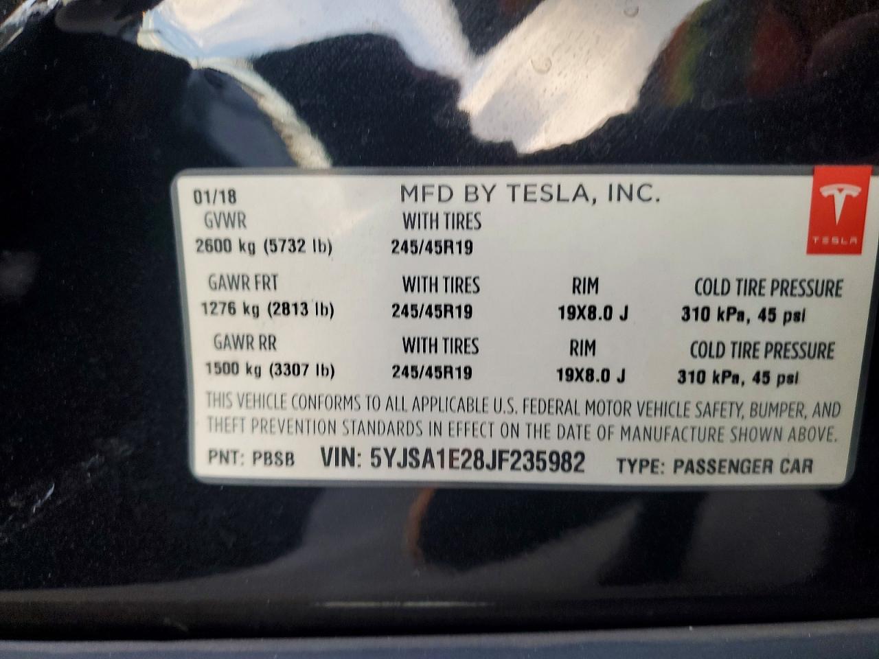 2018 TESLA MODEL S photo 12