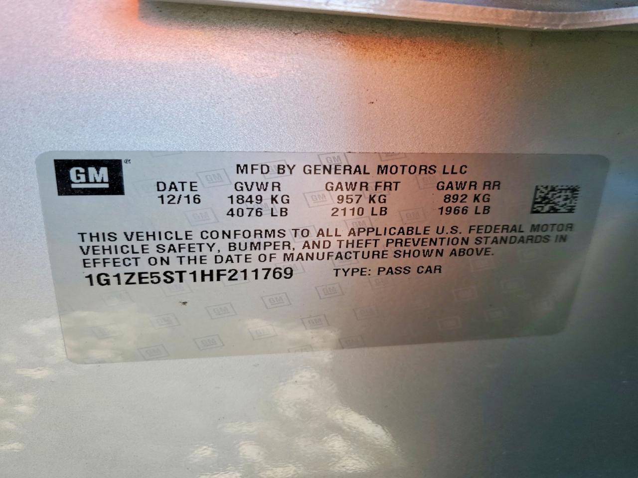 2017 CHEVROLET MALIBU LT photo 12