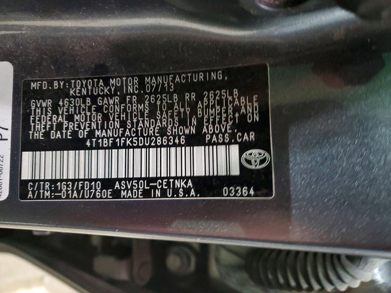 2013 TOYOTA CAMRY L photo 12