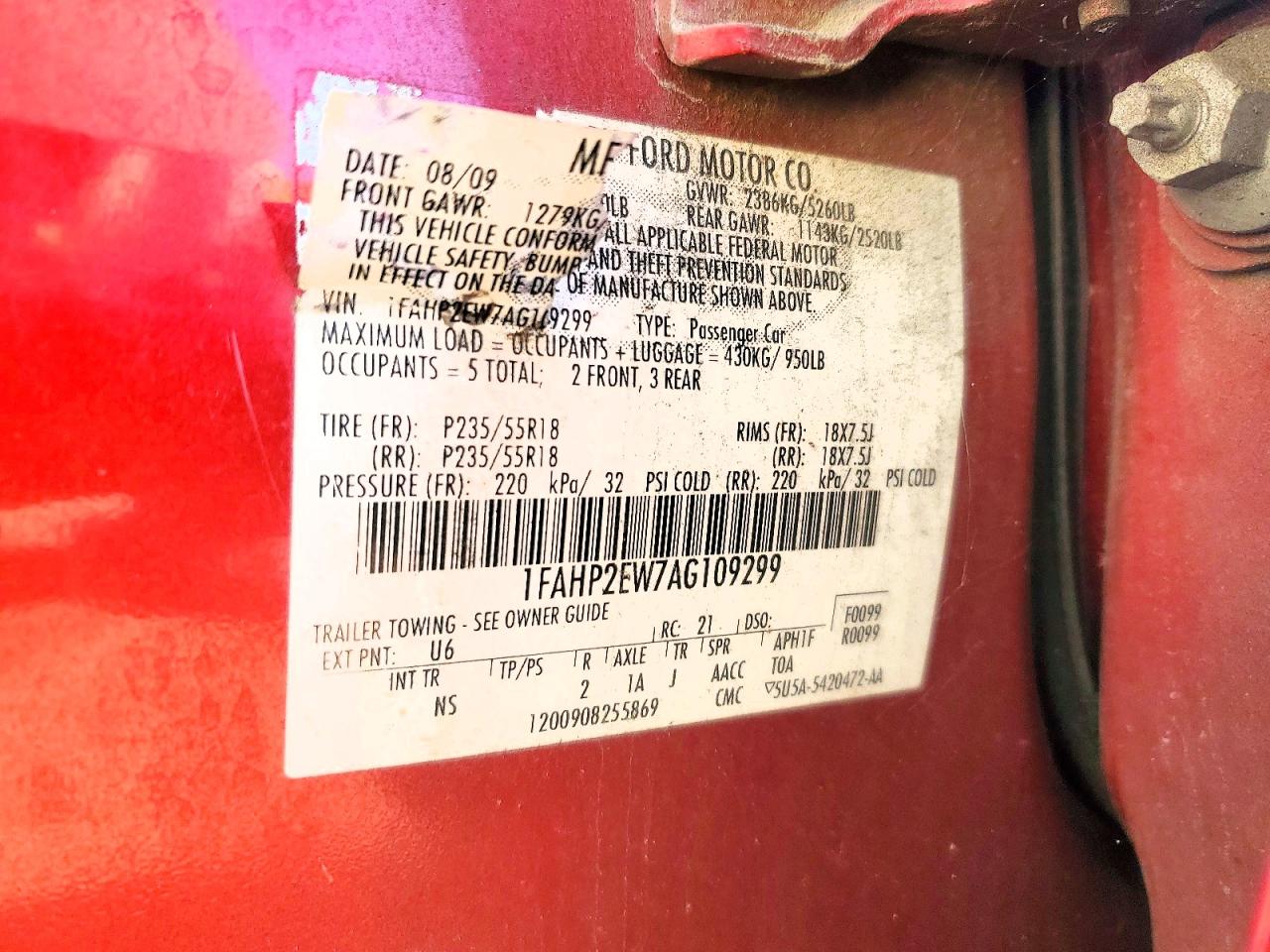 2010 FORD TAURUS SEL photo 34