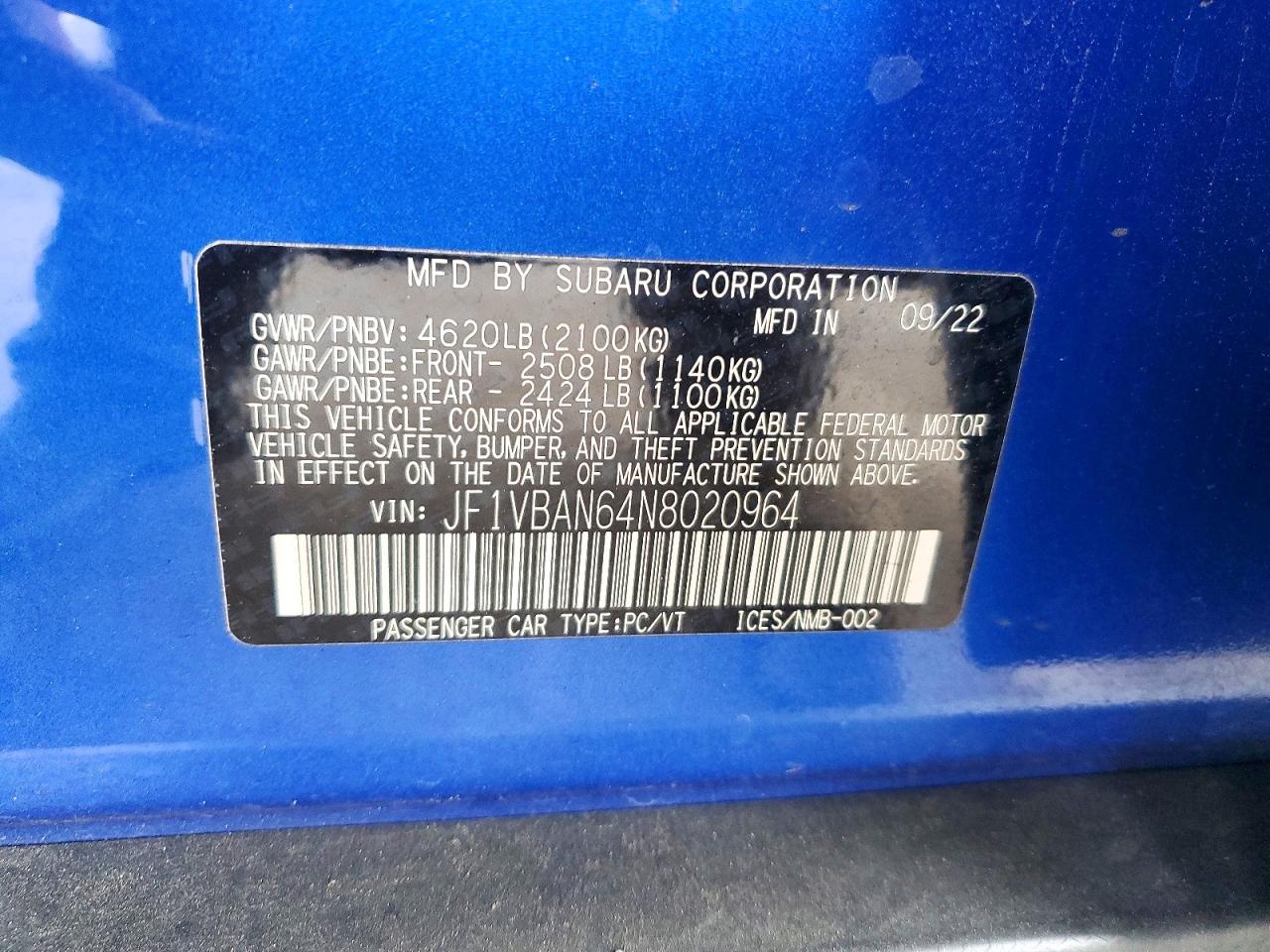 2022 SUBARU WRX LIMITED photo 12