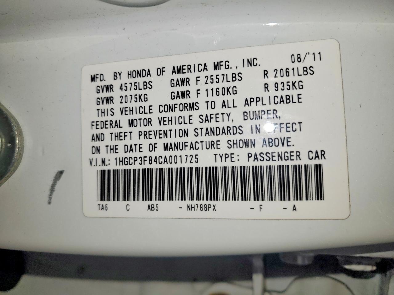 2012 HONDA ACCORD EXL photo 23