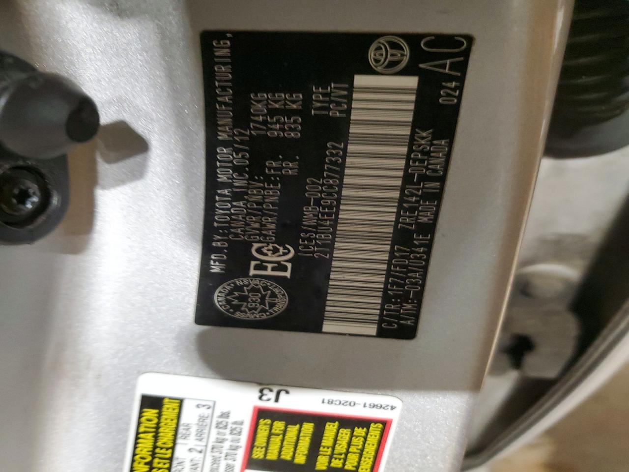 2012 TOYOTA COROLLA BASE photo 13