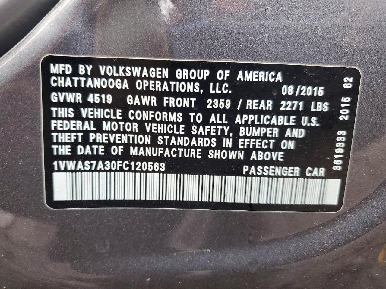 2015 VOLKSWAGEN PASSAT S photo 23