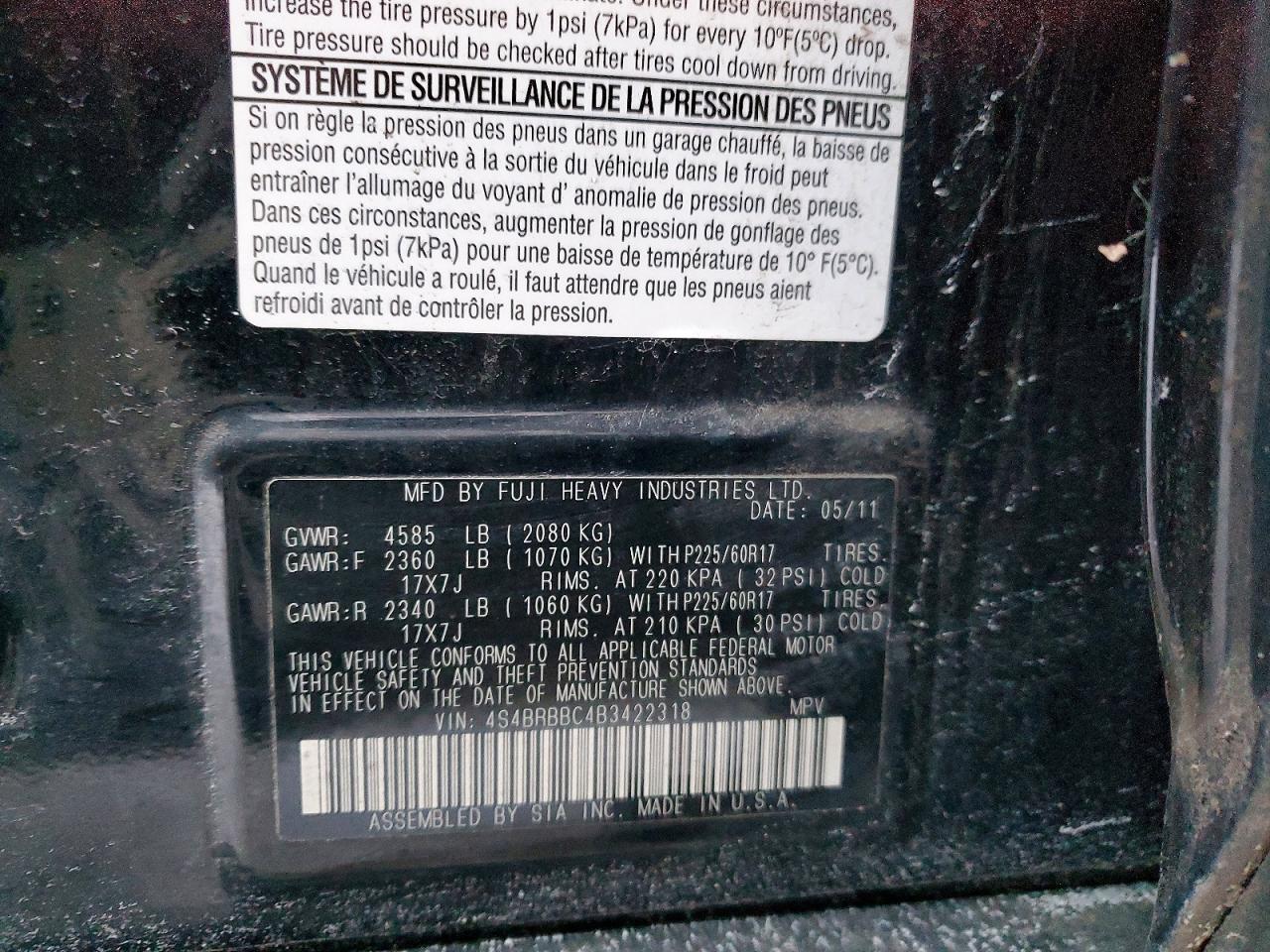 2011 SUBARU OUTBACK 2.5I PREMIUM photo 23