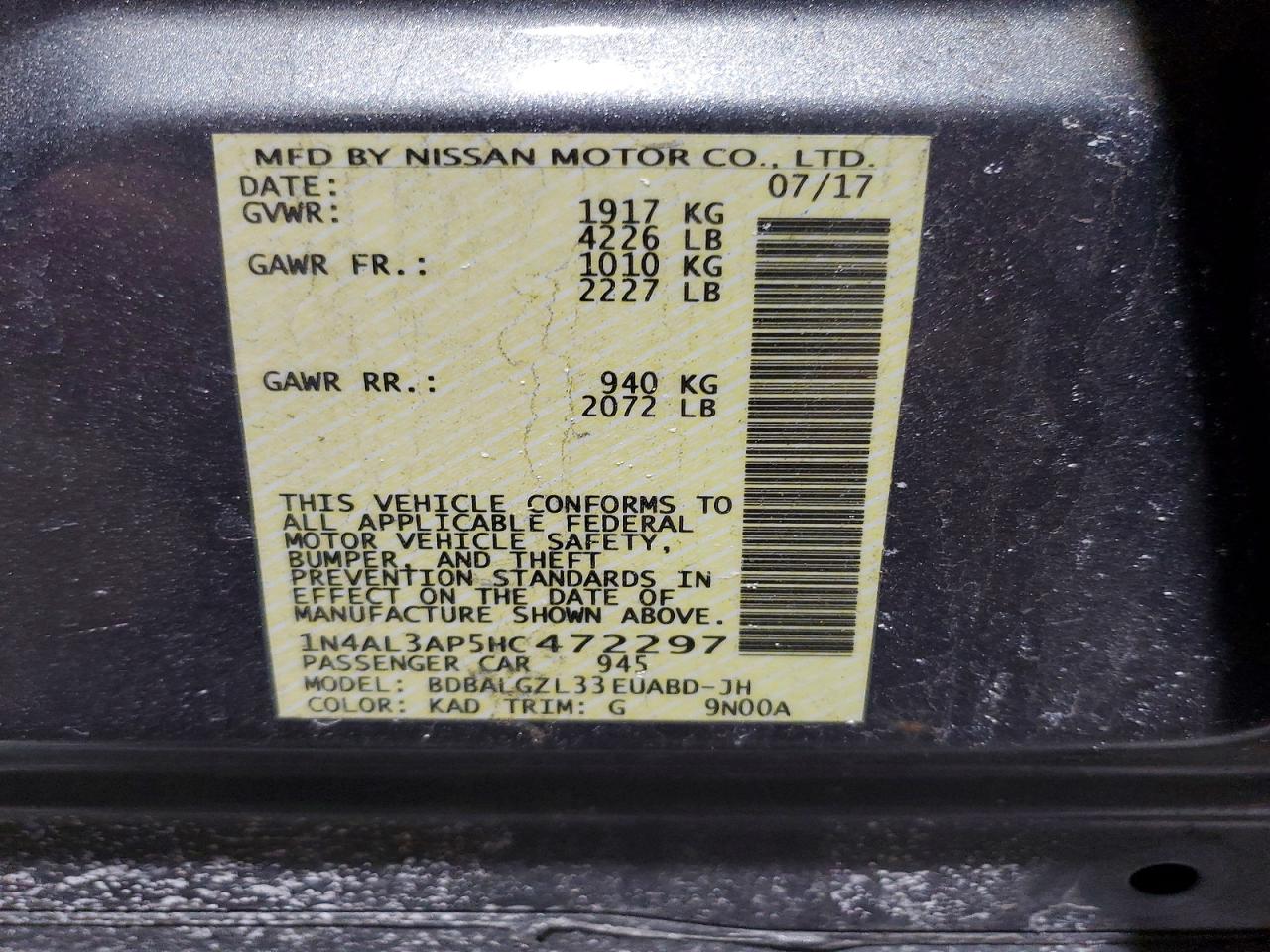 2017 NISSAN ALTIMA 2.5 photo 13