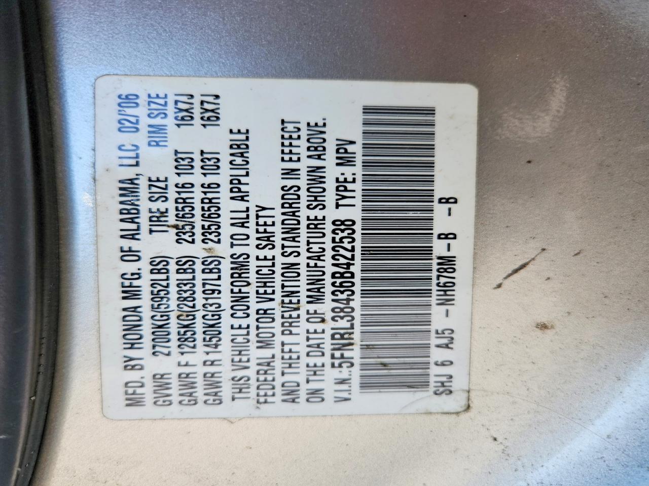 2006 HONDA ODYSSEY EX photo 25