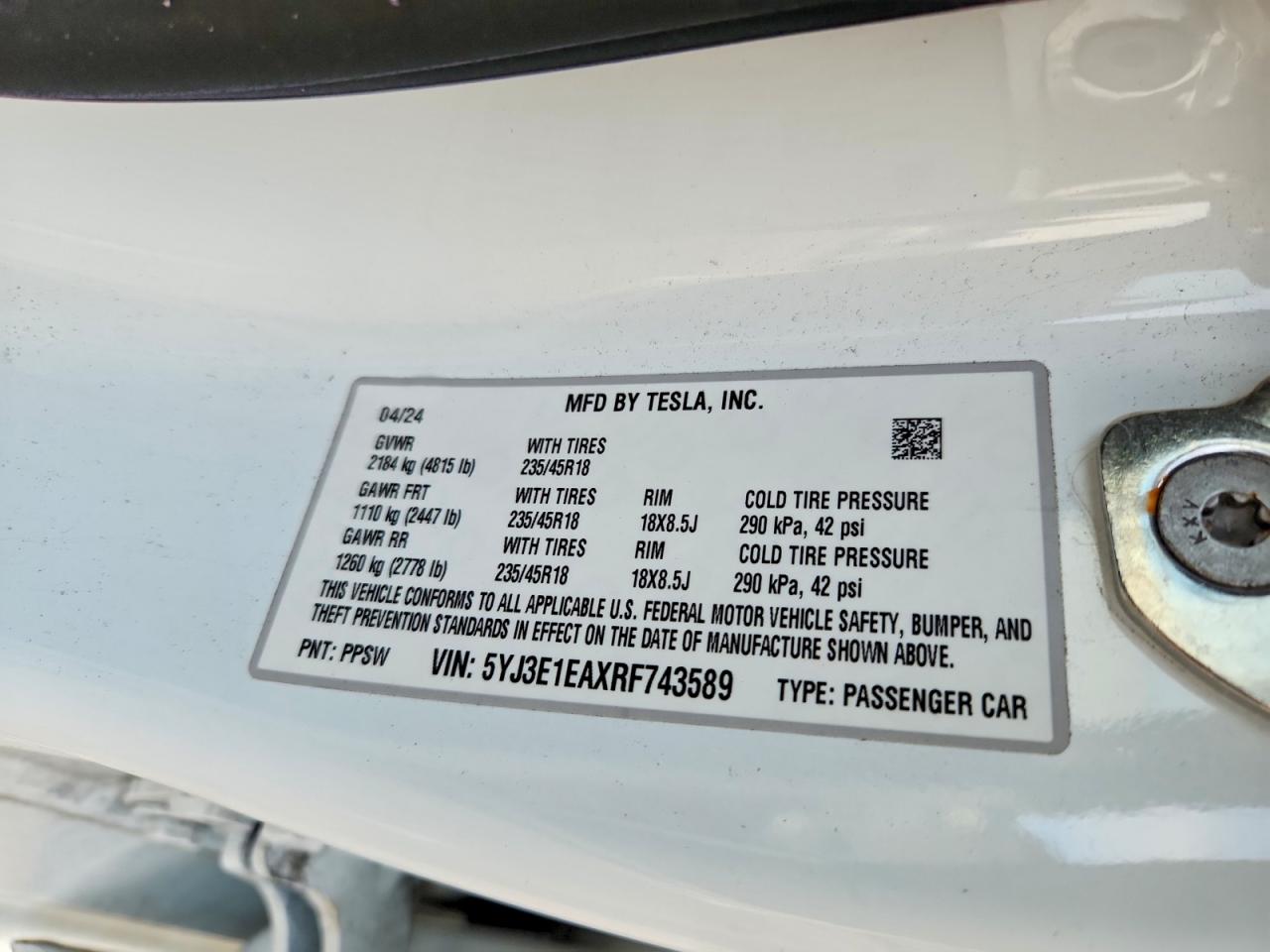 2024 TESLA MODEL 3 photo 12