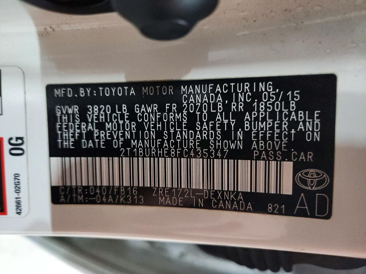 2015 TOYOTA COROLLA LE photo 12