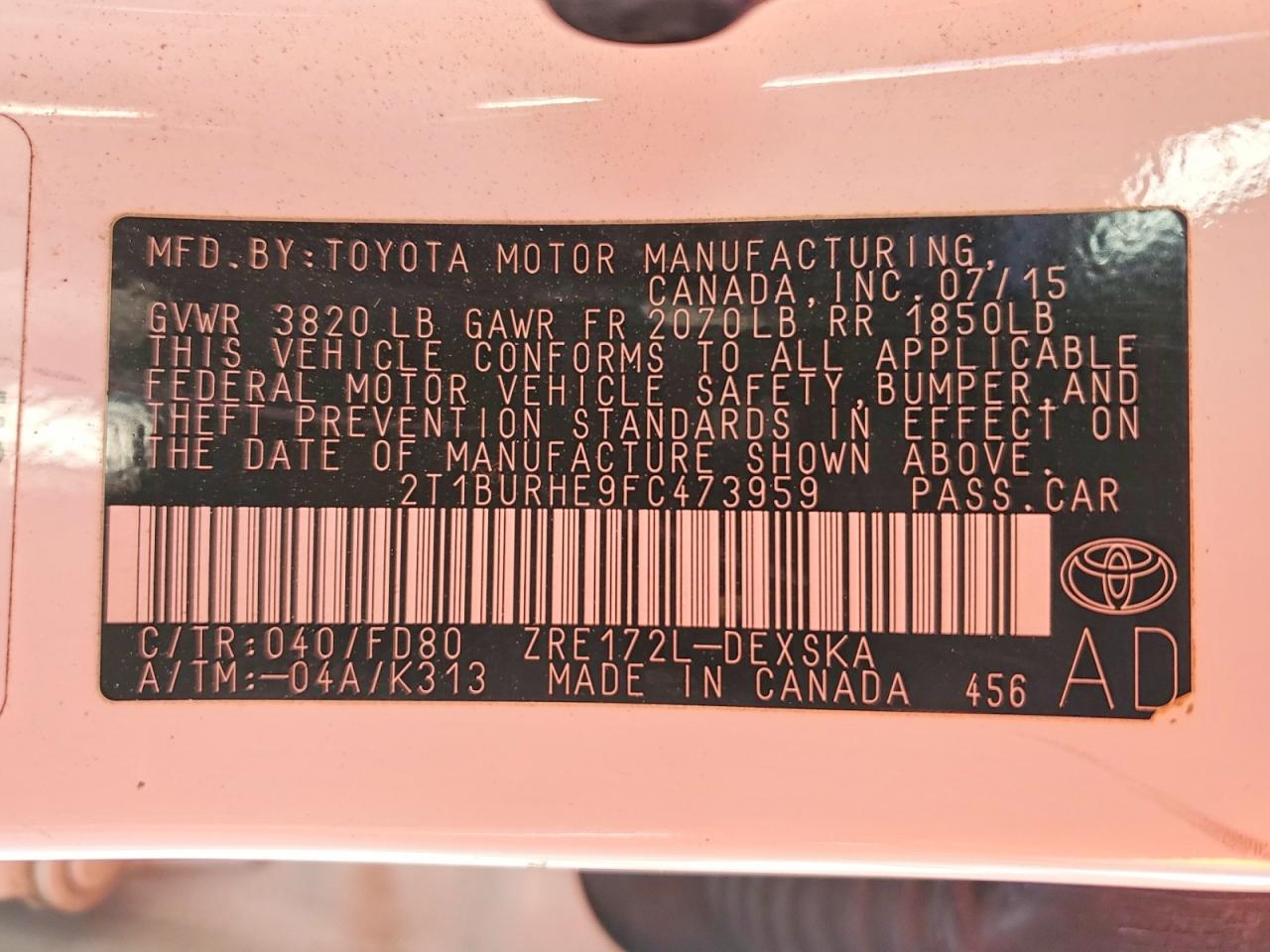 2015 TOYOTA COROLLA L photo 23