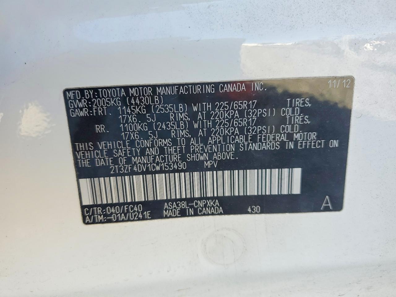 2012 TOYOTA RAV4 BASE photo 12