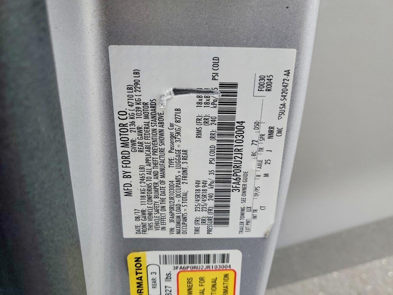 2018 FORD FUSION photo 12