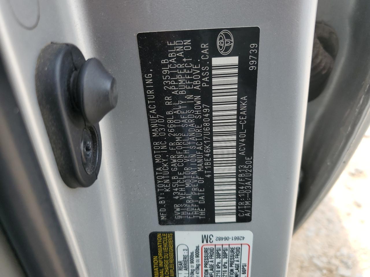 2007 TOYOTA CAMRY CE photo 12