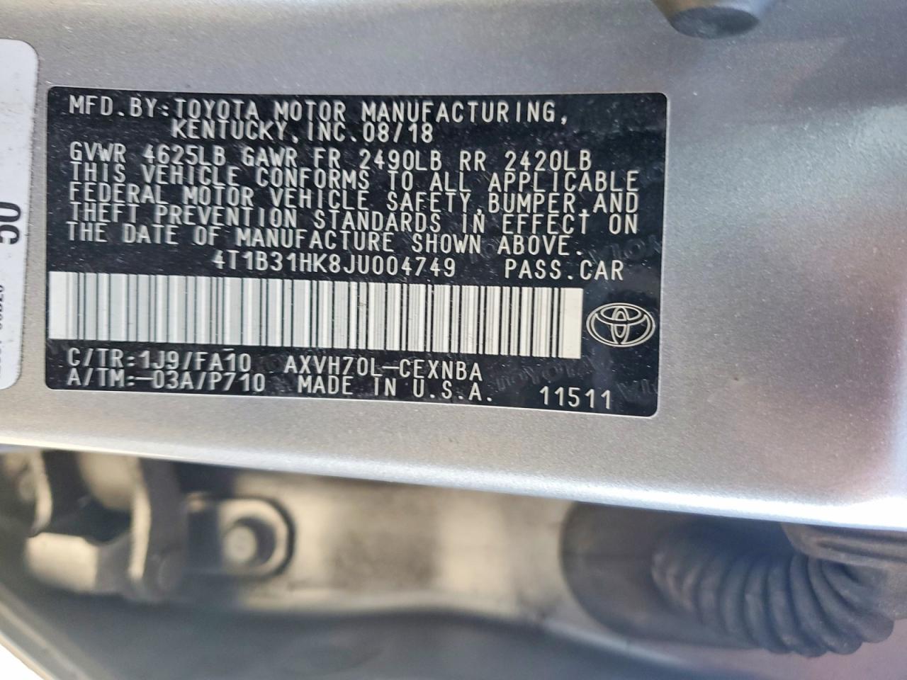 2018 TOYOTA CAMRY LE photo 12