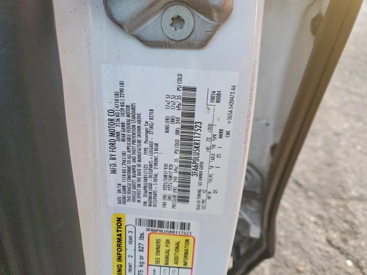 2019 FORD FUSION SE photo 12
