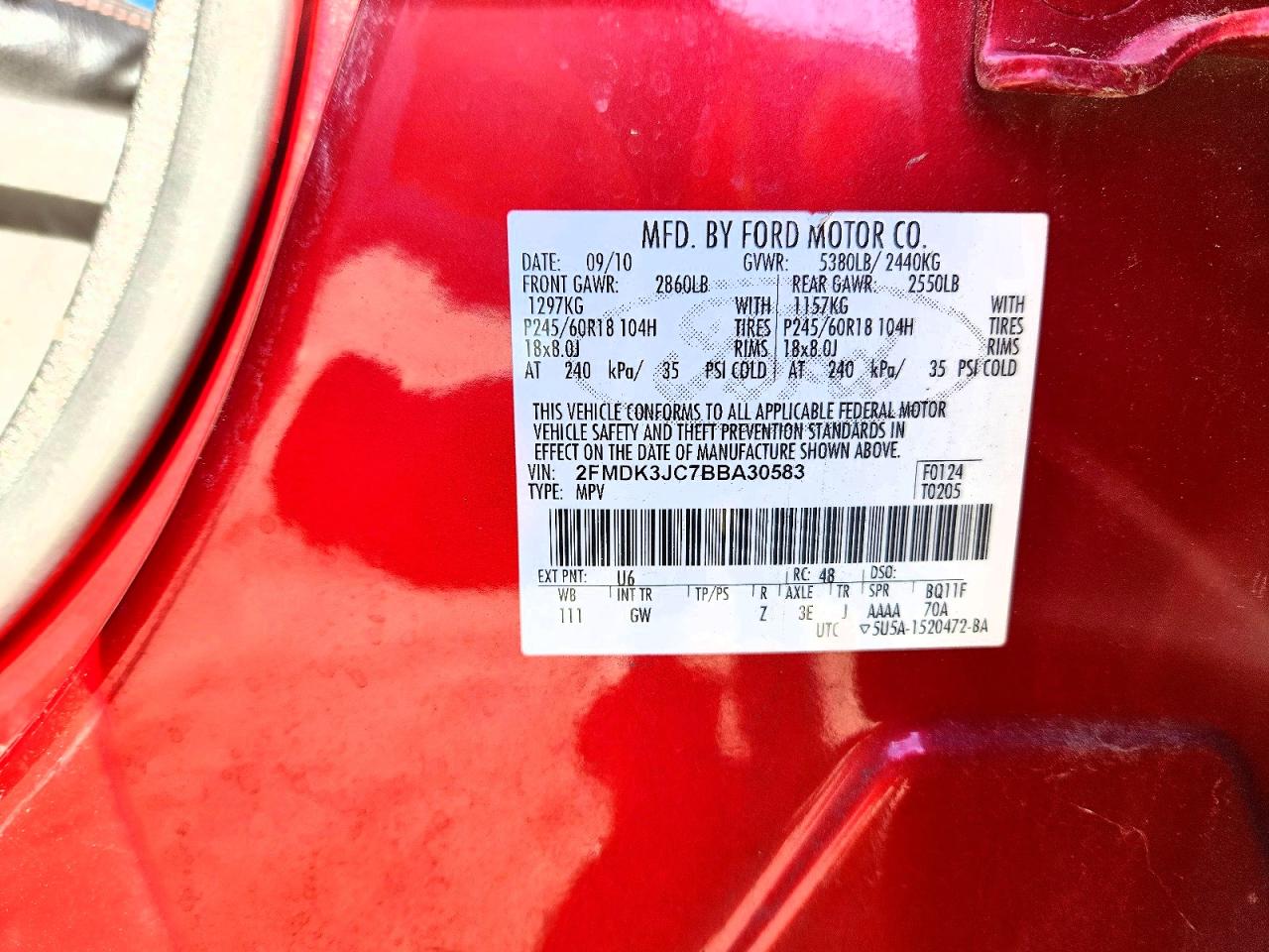 2011 FORD EDGE SEL photo 34