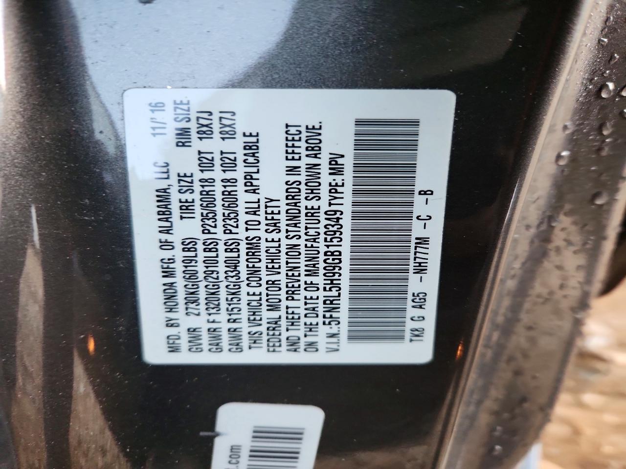 2016 HONDA ODYSSEY TOURING photo 37