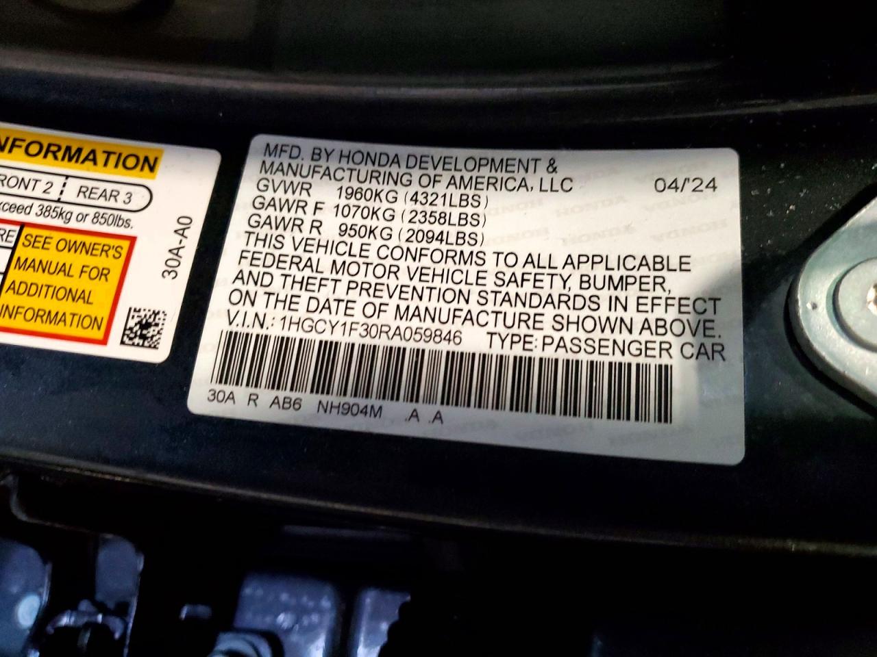 2024 HONDA ACCORD EX photo 12
