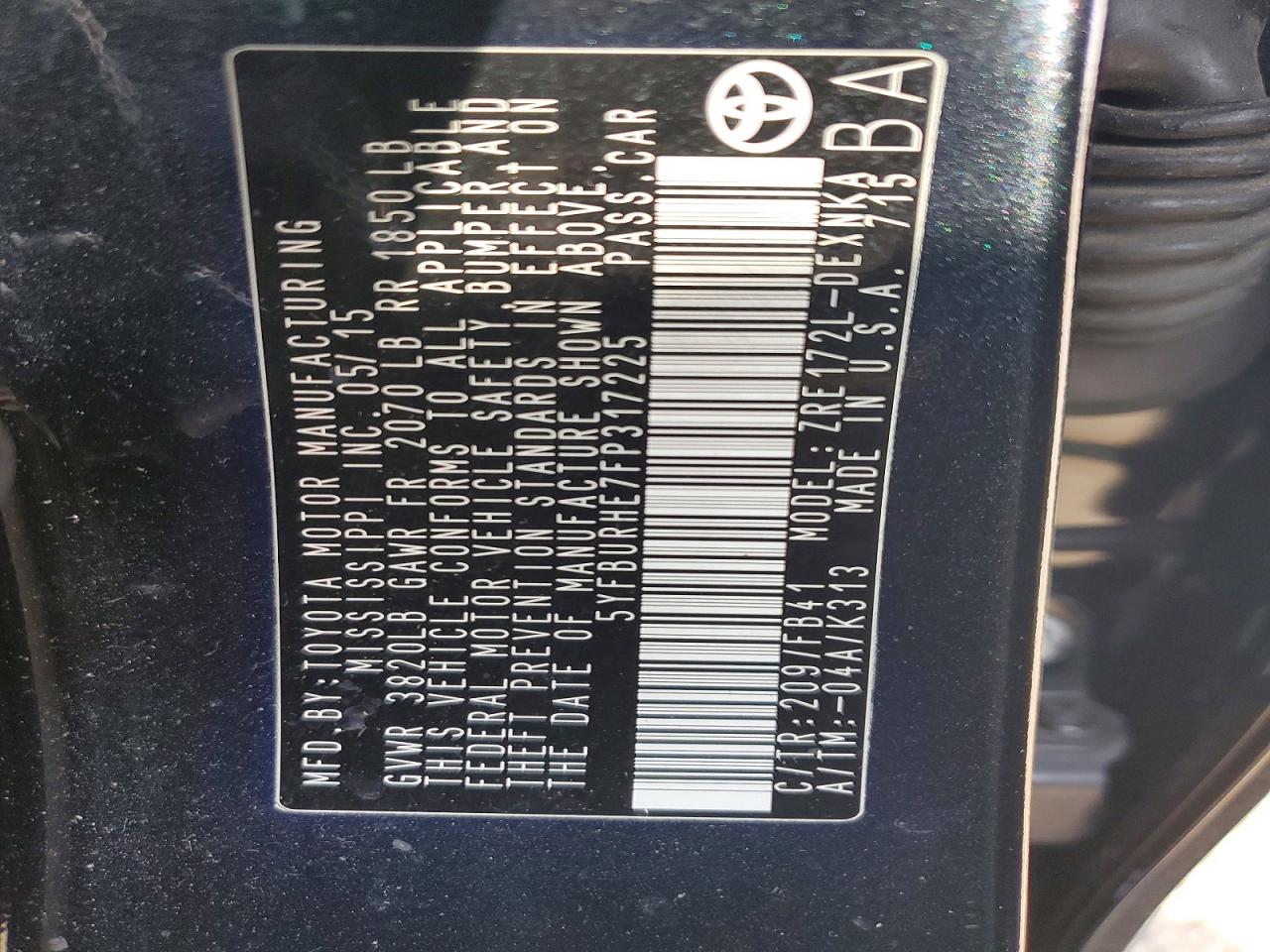 2015 TOYOTA COROLLA L photo 12