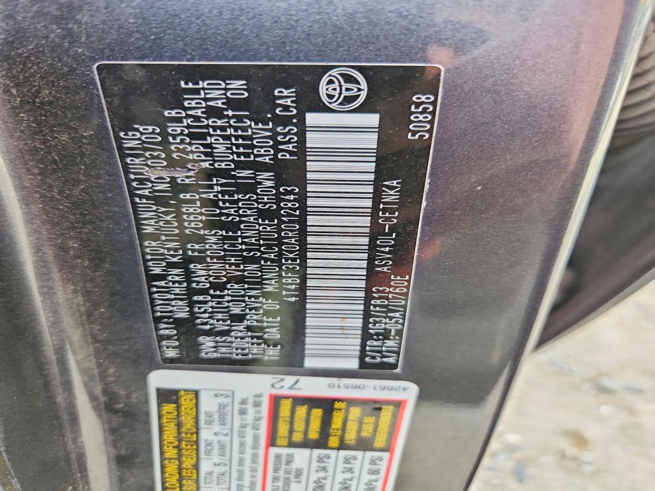 2010 TOYOTA CAMRY BASE photo 12