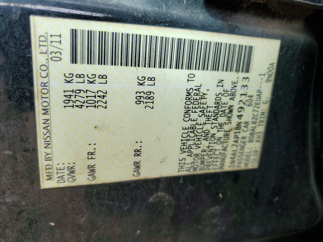 2011 NISSAN ALTIMA BASE photo 13