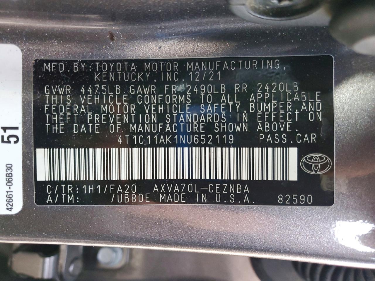 2022 TOYOTA CAMRY LE photo 37
