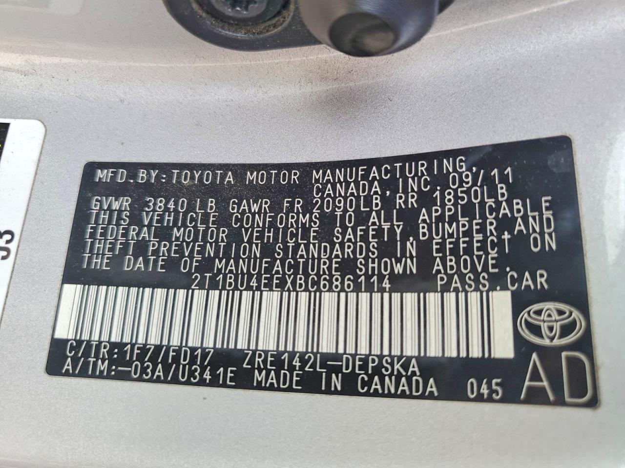2011 TOYOTA COROLLA BASE photo 12