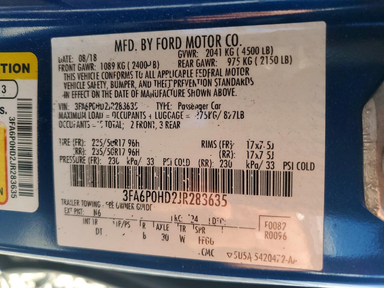 2018 FORD FUSION SE photo 37