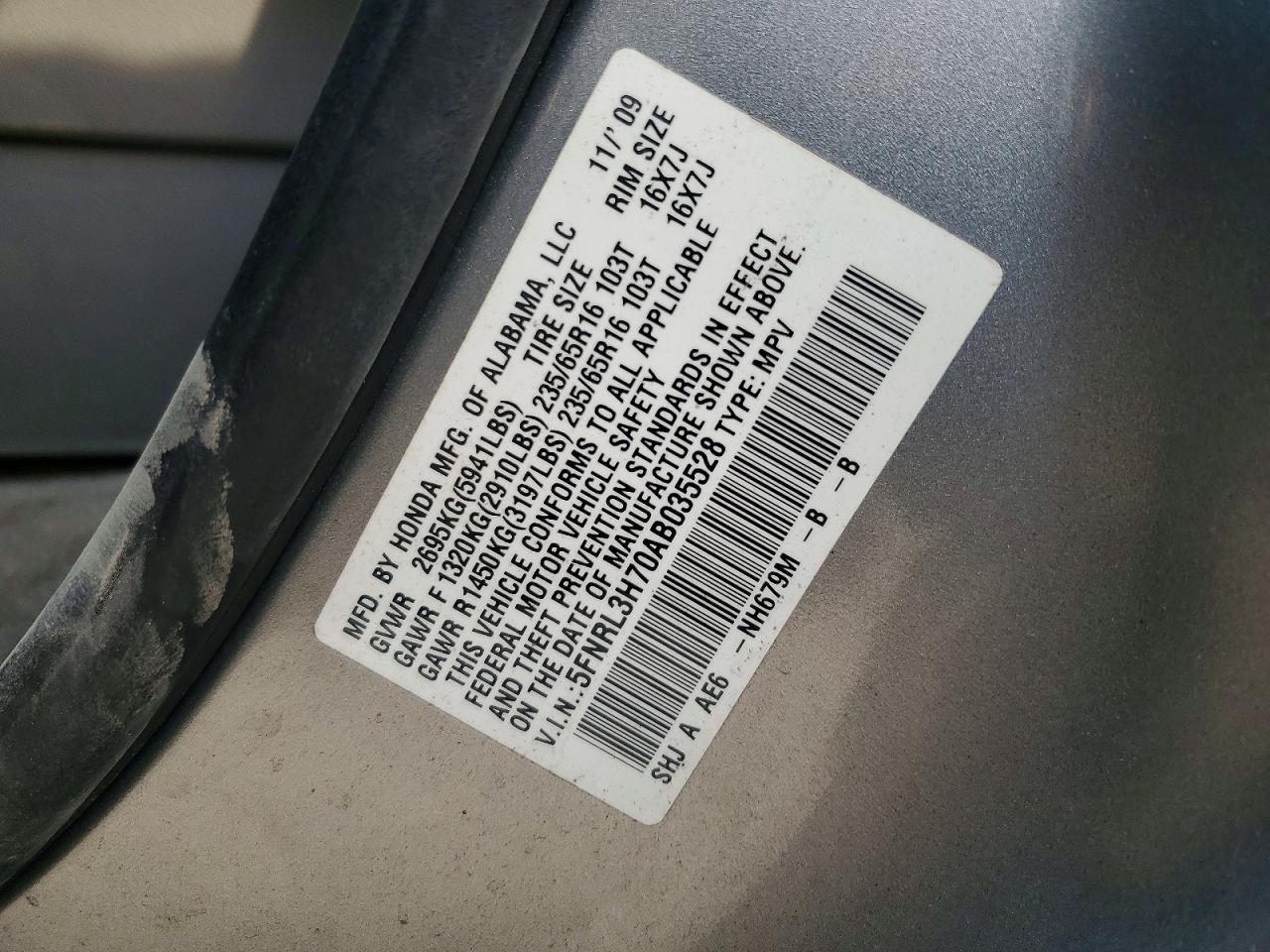2010 HONDA ODYSSEY EXL photo 25