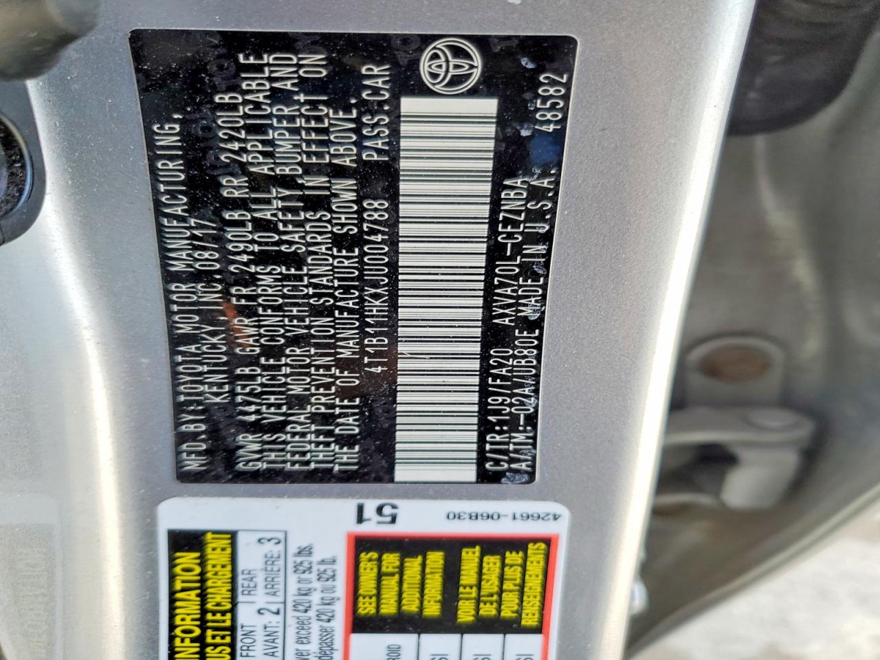 2018 TOYOTA CAMRY L photo 12