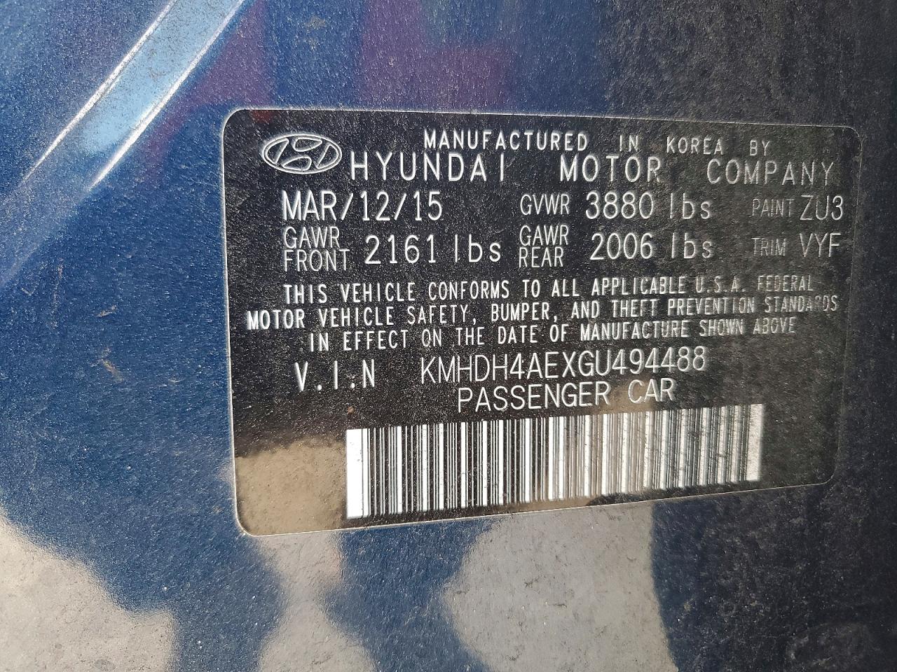 2016 HYUNDAI ELANTRA VALUE EDITION photo 34