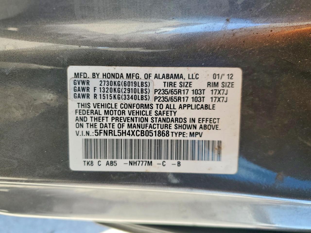 2012 HONDA ODYSSEY EX photo 25