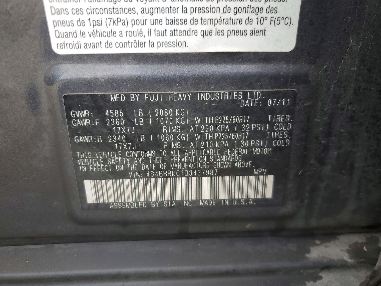 2011 SUBARU OUTBACK 2.5I LIMITED photo 25