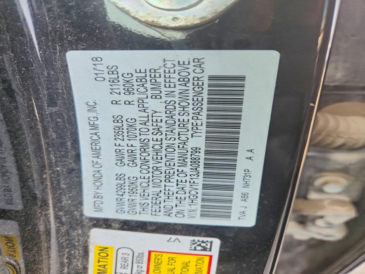 2018 HONDA ACCORD LX photo 45