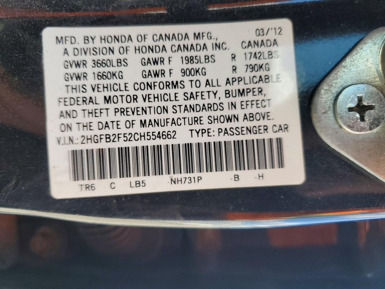 2012 HONDA CIVIC LX photo 23