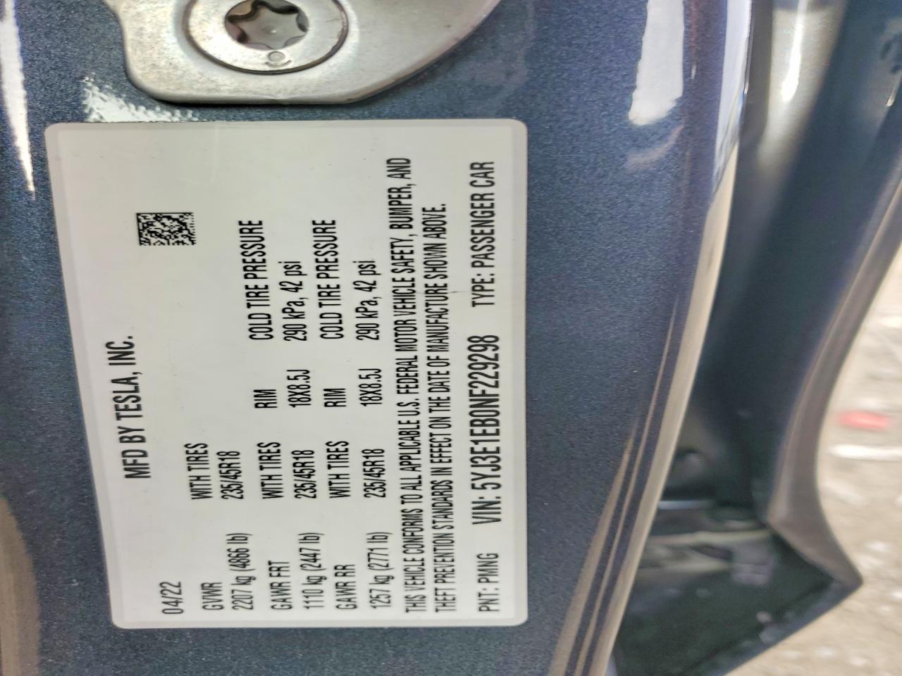 2022 TESLA MODEL 3 photo 23
