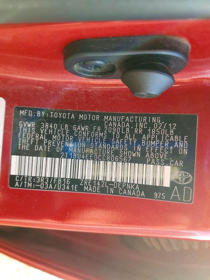 2012 TOYOTA COROLLA BASE photo 34